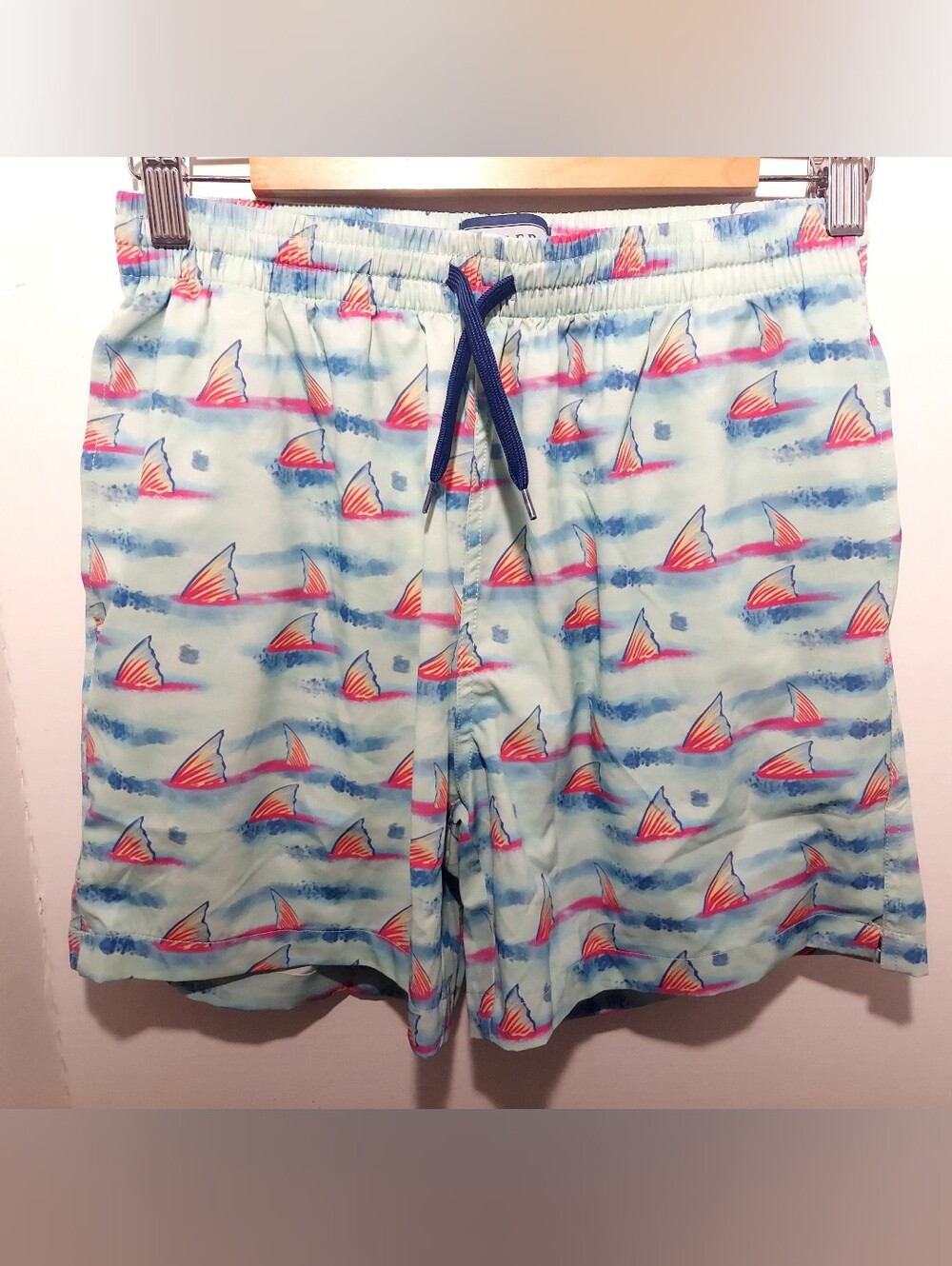 Burlebo Swim Trunks Mens Size Small Fish Shark Fin AOP Lined Geometric Pattern